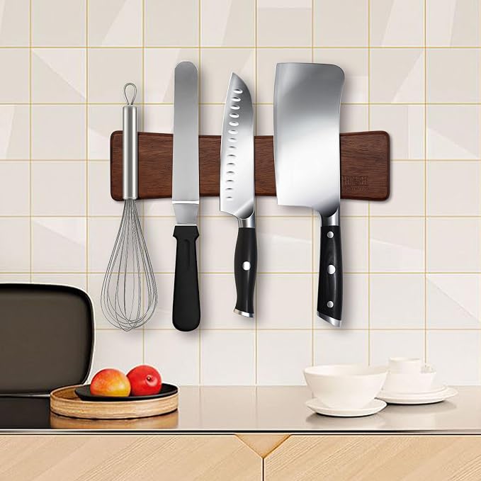 HOSHANHO Knife Magnetic Strip, Acacia Wood Powerful Magnetic Knife Holder | Magnetic Knife Holder for Wall 10 Inch Use as Magnetic Tool Organizer, Home Utensil Organizer, Ideal Cooking Gift for Chef - Image 5