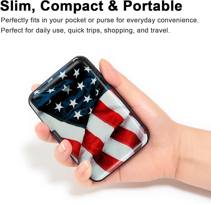 RFID Blocking Small Metal Credit Card Holder Wallet for Women Men Business Aluminum Protector Sleeves Slim Mini Cards Case (USA American Flag) - Image 2