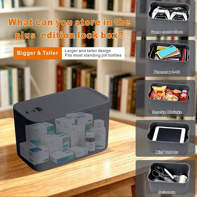 Small Medication Lock Box with Combination Code, Lockable Storage Box for Pills/Snacks/First Aid Kits, Phone/Personal Items, Secure Container for Home/Fridge/Office/Travel- Reusable (Gray) - Image 4