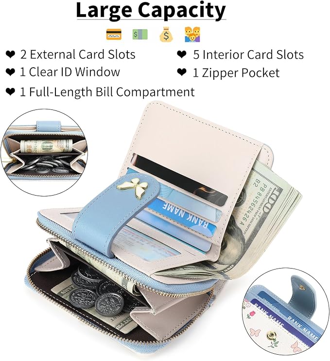 Small Wallet for Women Rfid Bifold Leather Card Holder Wallet With Zipper Pocket - Image 4