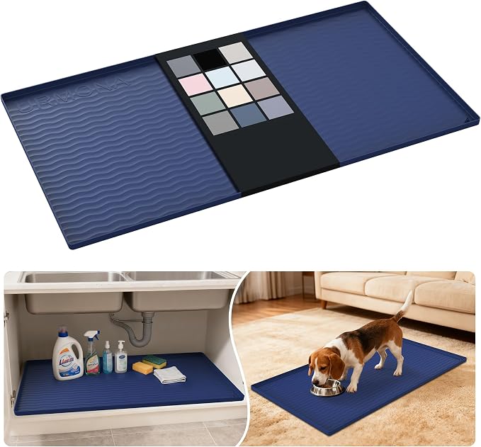URMONA Waterproof Silicone Under Sink Mat 40'' x 22'' Shelf Liner for Kitchen and Bathroom, Cabinet and Counter Protector, Storage and Organizers, Litter Mat, Pet Cat Puppy Essentials(Navy) by URMONA