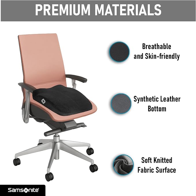 Samsonite Car Seat Cushion Curved Pillow - Butt Cushions for Office Chairs, Car Seat Back Support Pillow Tailbone Support Cushion - Image 8