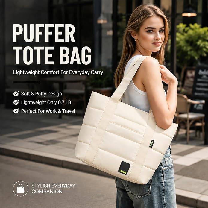 Tote Bag for Women, Lightweight Puffy Tote Bag with Compartments Handbag Fits 15.6'' Laptop for Work, Gym, Shopping - Image 7