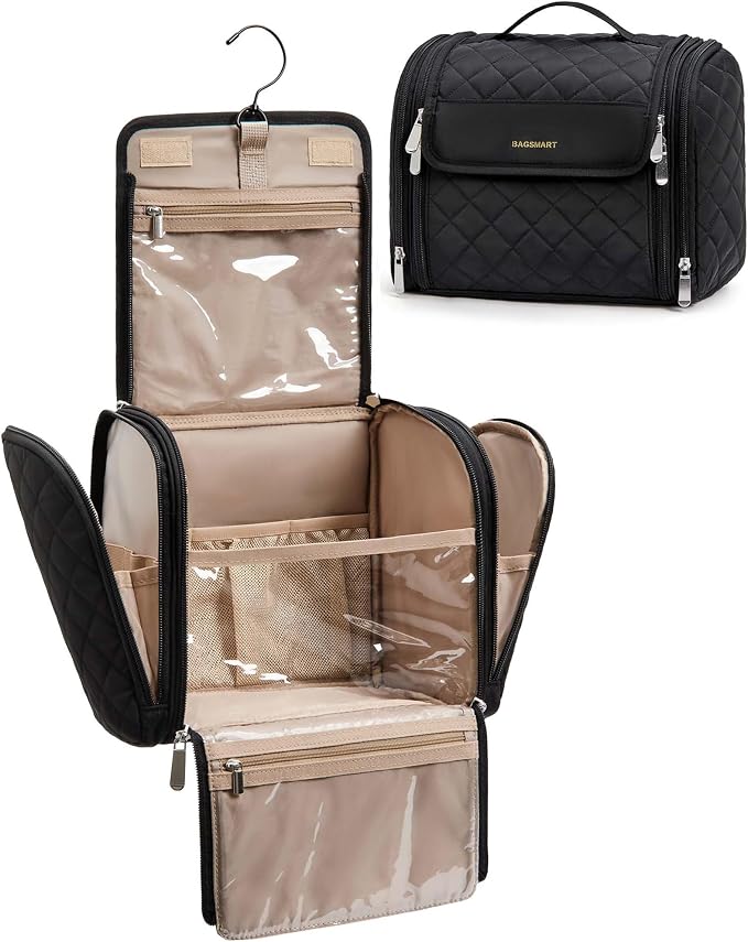 BAGSMART Makeup Bag for Women with Hanging Hook - Portable Cosmetic Case, Large Capacity Door Room Essentials Travel Organizer for Full Sized Cosmetics and Toiletries, Black - Image 8
