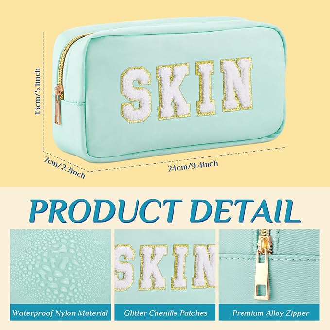 Preppy Makeup Bags Chenille Letter Stuff Bag Nylon Cosmetic Pouch Cases with Zipper for Women Travel Toiletry(Pastel Color,Classic,4 Pcs) - Image 3