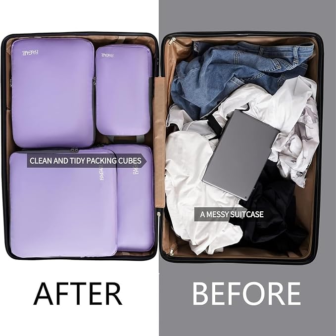 BAGAIL 4 Set/6 Set/8 Set Compression Packing Cubes Travel Accessories Expandable Packing Organizers(Lavender ClothPattern 4 Set) - Image 6