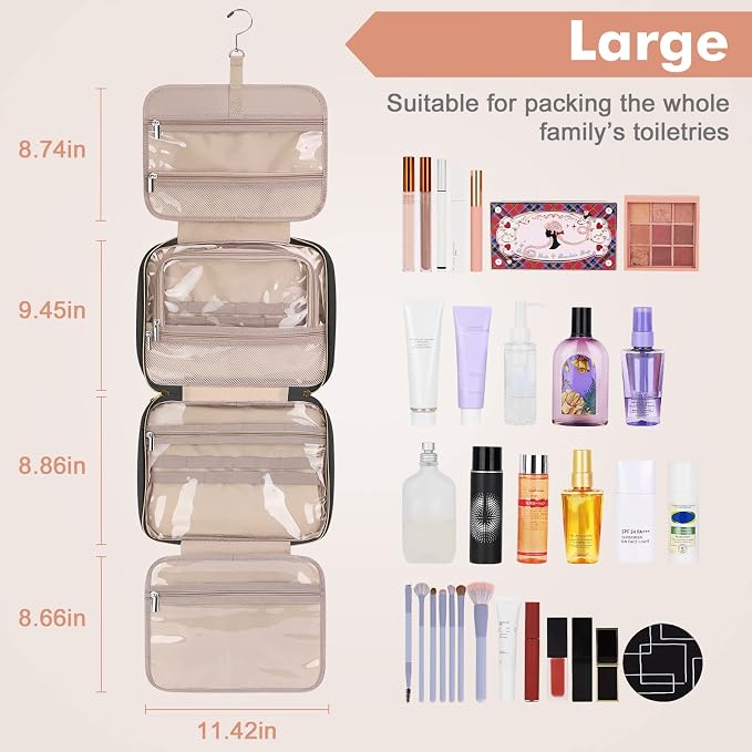 Toiletry Bag for Women, Large Cosmetic Travel Bag, Hanging Toiletry Bag for Bathroom, Thickened PVC Waterproof Makeup Bag, Toiletries Bag for Travel Business Trips and Camping, Black - Image 2
