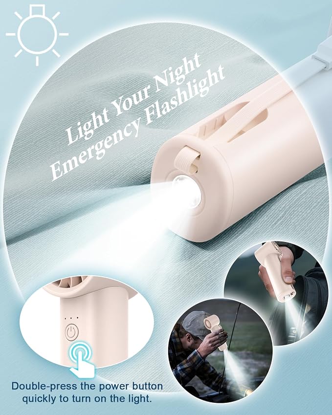 Portable Fan with Power Bank & Flashlight-Pink | 6.5H Max Cooling,USB-C Rechargeable,Mini Fan for Outdoor/Travel/Beach/Concerts/Summer.Gifts for Girl,Women. - Image 4