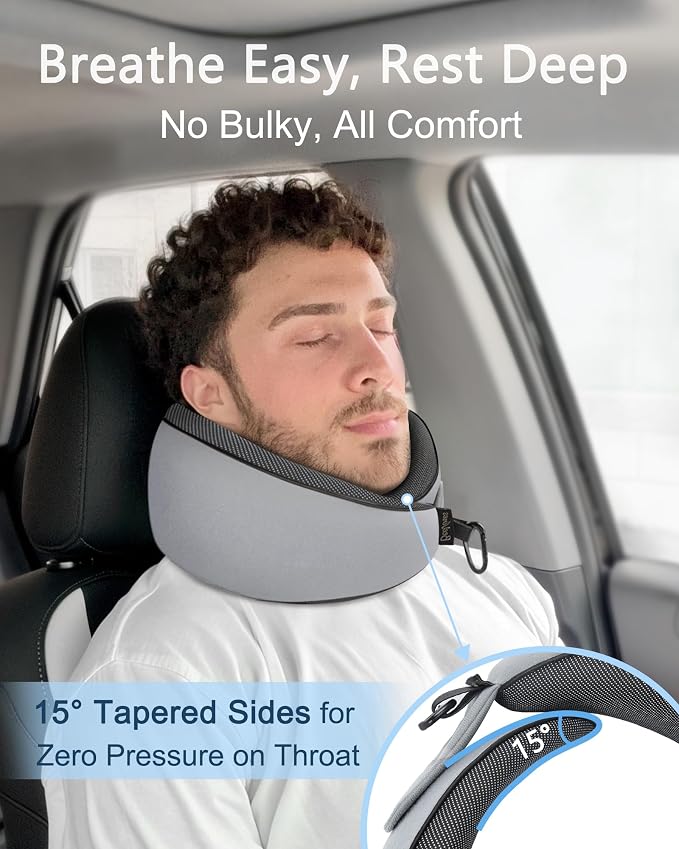BeeVines Travel Pillow with Carry Case, Memory Foam Neck Pillows for Flight | 360° Wrap Around Support for Sleeping, Breathable & Washable Cover, for Long Flights, Car & Train Traveling - Image 4