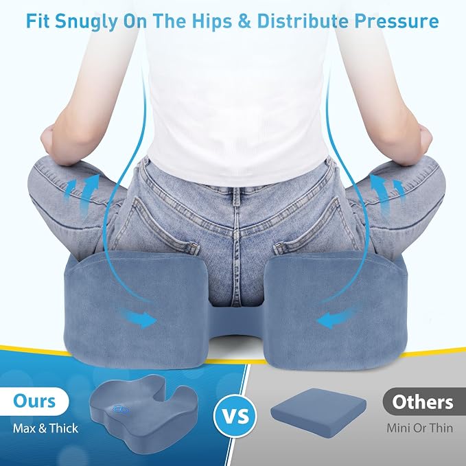 BlissTrends Memory Foam Seat Cushion for Office Chair & Car Seat, LightBlue | 4.7in Ergonomic Tailbone & Sciatica Support with Removable Velvet Cover for Pressure Relief and Long Sitting Comfort - Image 3