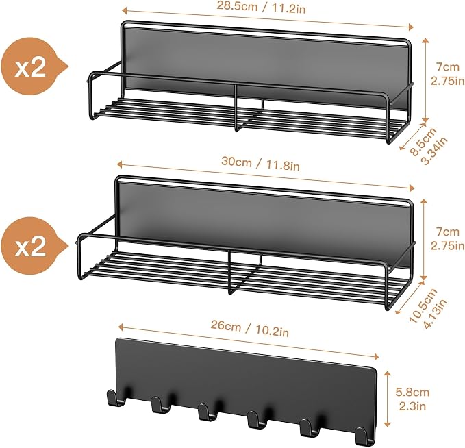 Mystozer 5 Pack Moveable Magnetic Spice Rack Organizer With 6 Hooks for Refrigerator, Metal Fridge Shelf Magnetic Basket for Fridge Kitchen Spice Organizer (Black) - Image 6