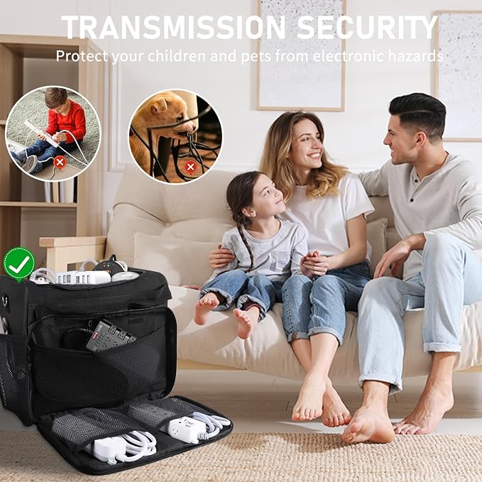 Cable Organizer Bag,Cable Management Box Cord Organizer Case | Electronics Cord Storage Bag with Adjustable Divider Large Cable Storage Bag Carrying Case for Cable, Cord,Power Strip - Image 6