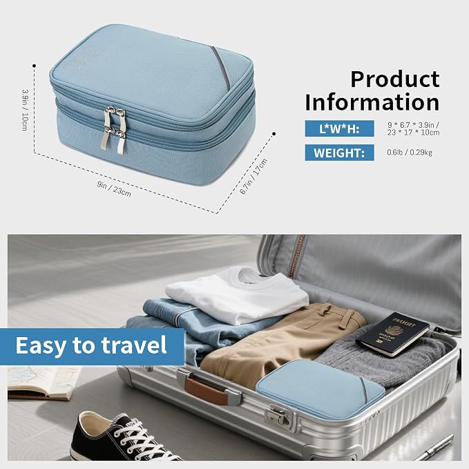 Lanola Electronic Accessories Case,Electronics Travel Organizer, Portable Double Layer Cable Storage Bag for Cord, Charger, Flash Drive, Phone, SD Card,Flash Drive,Adapter - Light Blue - Image 2