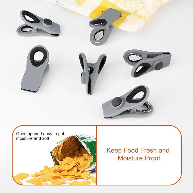 Chip Clips, Magnetic Bag Clips with Air Tight Seal for Food Storage, 12 Pieces (Gray) - Image 6