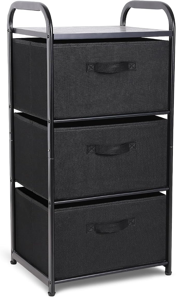MAX Houser Dresser Storage with 3 Fabric Drawers, Black | Vertical Storage Unit for Bedroom,Chest of Drawers with Metal Frame, Wooden Tabletop, for Living Room, Closet by MAXHouser