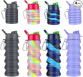 MAQUITA 4 Pcs Collapsible Water Bottles 16 oz Portable Foldable Water Bottles Silicone Leak Proof Travel Water Bottle Reusable Sports Water Bottle with Metal Clip for Camping Hiking Travel by MAQUITA