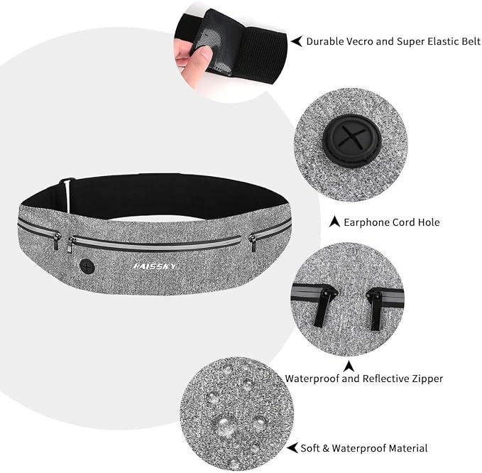GUZACK Slim Running Belt Fanny Pack for Man Woman, 3 Pouch Waist Pack | Lightweight, Breathable, Waterproof Zipper, Fits All Phones, Running Phone Holder for Jogging, Walking, Cycling, Workout - Image 2