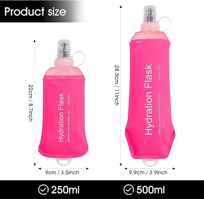 GUYI GYGYL Soft Flask, Collapsible Water Bottle for Sports, 250ml Pink | TPU Collapsible Water Bottle for Hydration Pack, Running Vest, Leak-Proof Folding Bottle for Hiking Cycling Climbing Jogging - Image 2