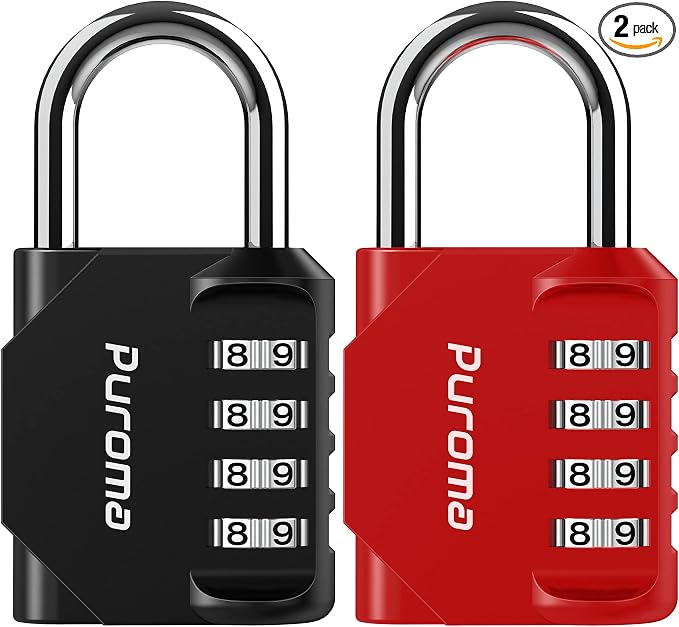 Puroma 2 Combination Lock Locker 4 Digits Combo Padlock Gym Red & Black | For School Gate Fence Toolbox Hasp Storage, Outdoor, Resettable, Weatherproof, Side Window, Crack Cut Resist, Hardened Steel by Puroma