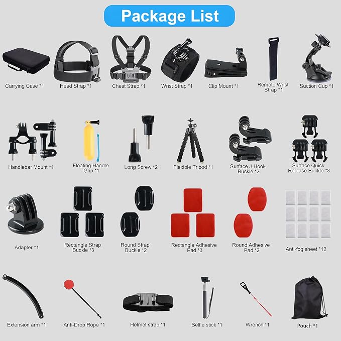 Action Camera Accessory for GoPro Hero 12/11/10/9/8/7/6/5 DJI Osmo Action 5 Pro/Action 4 / Action 3, AKASO EK7000 Insta360 X2 X3 DBPOWER APEMAN Yi VicTsing - Image 2