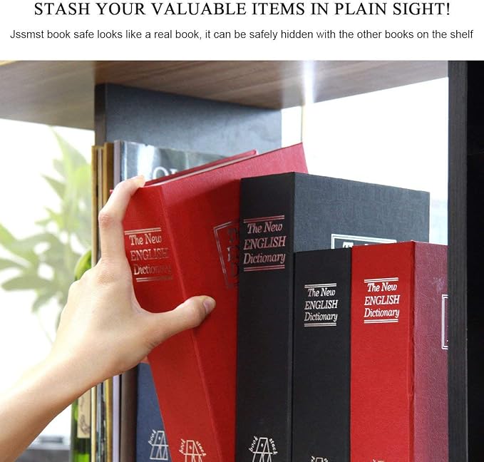 Book Safe with Key Lock – Jssmst Home Dictionary Diversion Safe Lock Box Safe Metal Box, Red Large, SM-BS004BL - Image 6