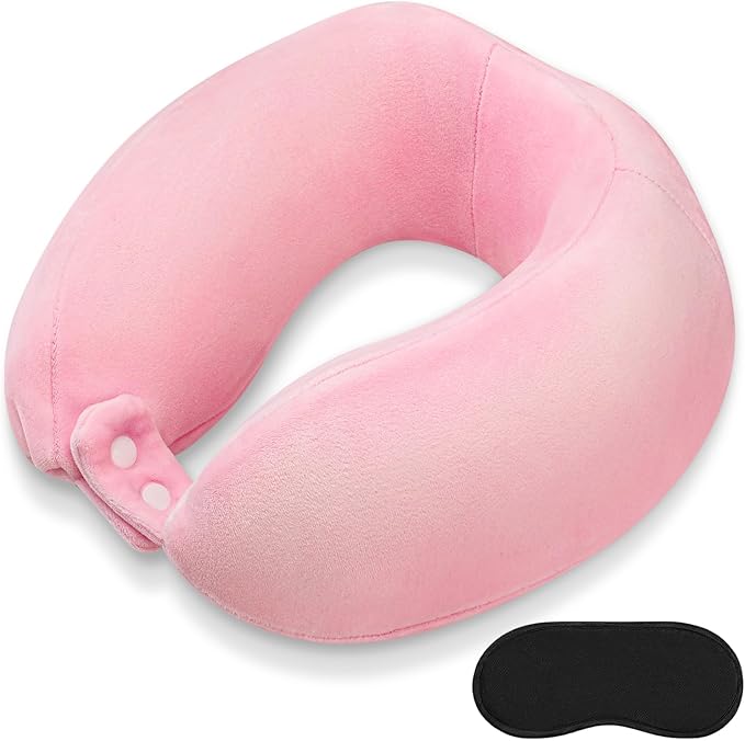 Travel Neck Pillow Airplane U-Shaped Memory Foam Pillows, Pink | Neck Support, Portable Soft Removable, Suitable For Adults Traveling Sleeping Train Car Office Rest by FEUFOAM