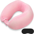 Travel Neck Pillow Airplane U-Shaped Memory Foam Pillows, Pink | Neck Support, Portable Soft Removable, Suitable For Adults Traveling Sleeping Train Car Office Rest by FEUFOAM