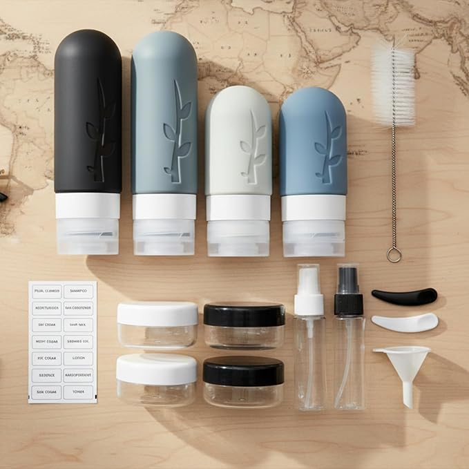 DEPOZA Travel Bottles Kit (16 Pack) - TSA Approved, Leak Proof Silicone Squeezable Containers for Toiletries. Complete Set with Jars, Sprayers & Bag (Black) - Image 2