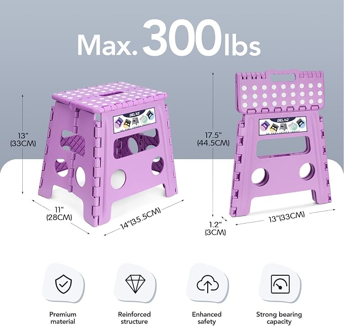 Delxo Folding Step Stool 13 Inch,300 Lbs Step Stool for Adults Purple | Foldable Step Stool 13",Non-Slip Foot Stools with Handle,Lightweight Collapsible stools for Kitchen,Bathroom,Bedroom,Garden - Image 2