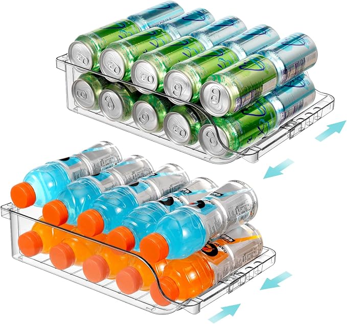 2 Packs Refrigerator Organizers and Storage Width Adjustable Can Organizer for Refrigerator Expandable Soda Can Dispenser for Beer Soda Pop Can Soda Organizer for Fridge Kitchen Pantry Clear by BingoHive