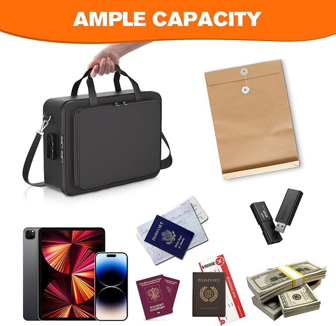 Fireproof File Organizer with Lock,Fireproof Document Folder, Portable Home Office Travel Safe Storage for Important Documents Laptop Black - Image 7