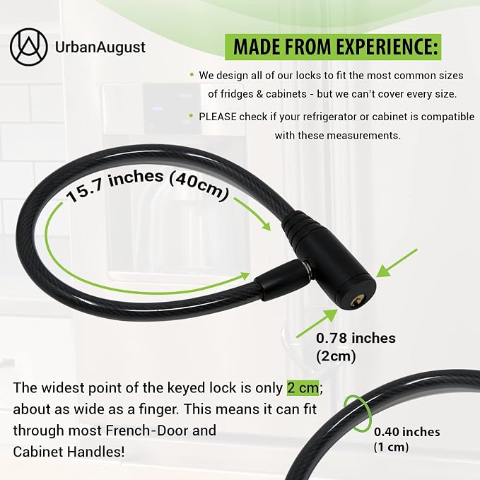 Child-Proof Refrigerator Lock for Kids & Adults - Lock for French Door Fridge and Cabinet (Regular, Black - 3 Pack Keyed Alike) - Image 5