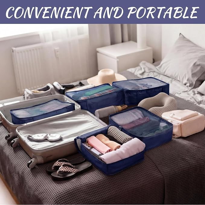 Silkfly 8 Pcs XL Packing Cube for Travel Luggage,Simple,Navy Blue | 17.7 x 13 x 4.7, Same Size, Navy Blue Suitcase Storage Organizer Set, Reusable Mesh Clothes Cube for Hiking Camp Family - Image 5