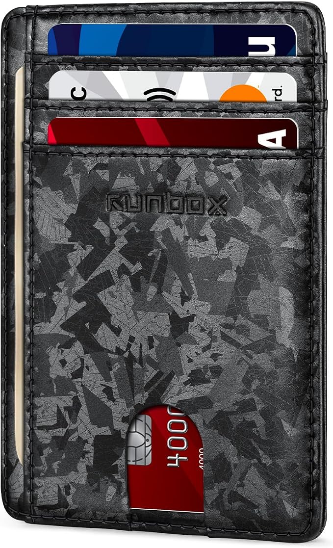 RUNBOX Slim Wallet for Men and Women, RFID Blocking Leather Card Holder | Minimalist 8-slot design fits IDs and credit cards in a thin profile for front pockets, purses, pants and travel by RUNBOX