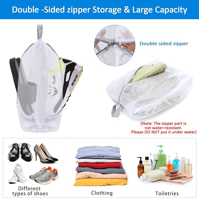 SelfTek Shoe Bags for Travel - 3 Pack 1 Size Double-Sided Zipper Shoe Bag for Men & Women, Waterproof Portable Shoe Storage Pouch with Handle, Family Travel Accessories - Medium Size - Image 5