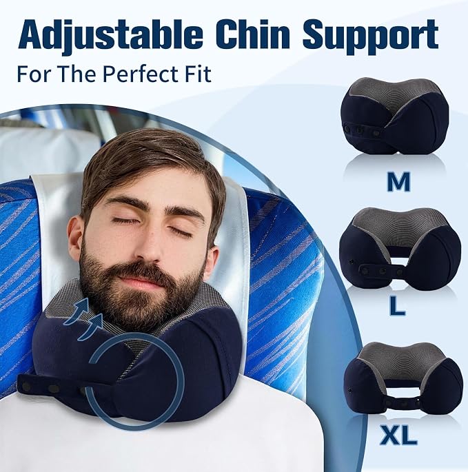 Cirorld Neck Pillow for Traveling, Travel Pillows for Airplanes,100% Pure Memory Foam Travel Neck Pillow, Adjustable Flight Pillow, Portable Plane Accessories with Eye Mask, Earplugs, Carry Bag - Image 3
