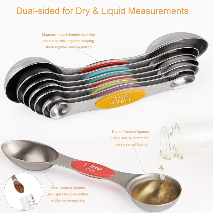 Magnetic Measuring Spoons Set Stainless Steel Dual Sided Measuring Spoons | Stackable Teaspoons Tablespoons for Measuring Dry and Liquid Ingredients - Image 3