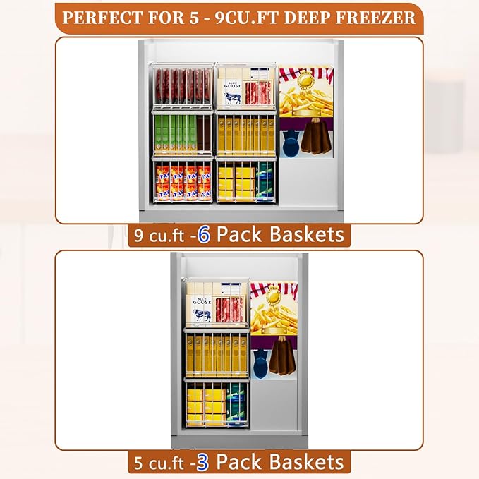 Large Freezer Organizer Bins for 5 to 9 Cu.Ft,Quick Expand/Collapse,4PACK | Freezer Organizer Bins, Stackable,foldable,With handle Wire Storage Container Baskets for Sort Frozen Meats,Leak-Proof Liner - Image 5