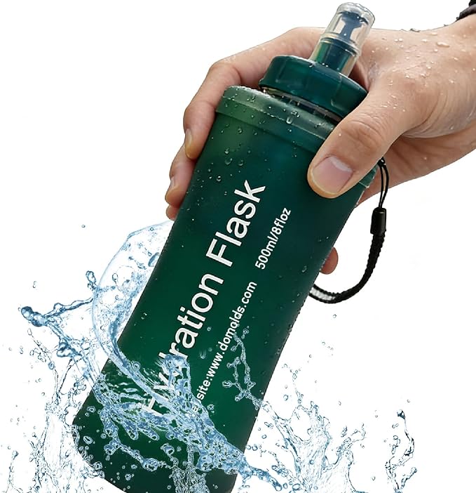 AXEN Collapsible Water Bottle with Filter for Hiking Travel, 500ml Green | Foldable Design, Lightweight Portable Filtered Water Bottle, Soft Hydration Flask for Trail Hiking Running Outdoors by AXEN