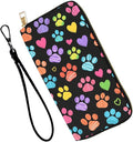 Women's RFID Blocking PU Leather Zip-Around Wallet, Large Capacity Clutch with Phone Holder, Travel Purse & Card Organizer with Removable Wristlet,Colorful Paw Prints by Unknown