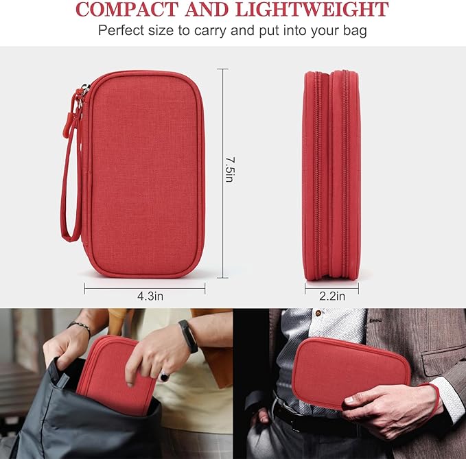 FYY Electronic Organizer, Travel Tech Pouch Bag, Cable Organizer Red | Wrist Strap, Waterproof, Double Layers Portable Electronics Travel Carrying Case for Cord, Charger, Daily Business Trips Use - Image 2