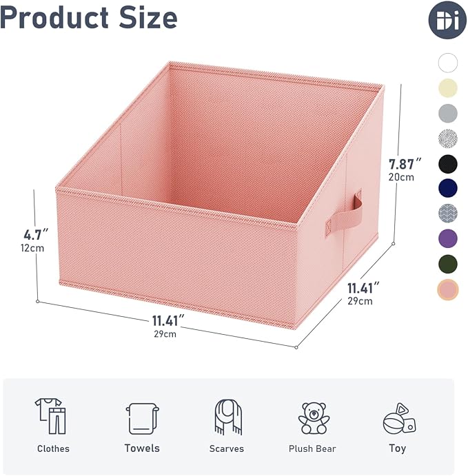 DIMJ Closet Storage Bins - Fabric Storage Baskets for Shelves, Collapsible Clothes Organizer with Handles for Purse, Toys, Books, Towel, Clothes, PInk, 6 Bins 11.4"x11.4"x7.8" - Image 2