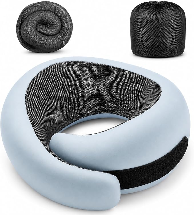 Travel Neck Pillow for Airplanes, Pure Memory Foam Neck Pillow with Washable Cover and Storage Bag, Ergonomic 360° Support for Sleeping, Car, Office, Home, Black by Unknown