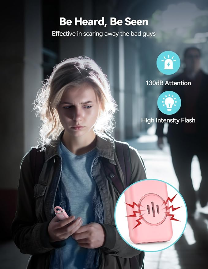 TECKNET Rechargeable Personal Safety Alarm for Women, 130dB Self Defense Keychain Alarm with SOS Strobe Light, Low Battery Notice, Loud Siren Safety Keychain for Girls Kids Elderly - Pink - Image 2