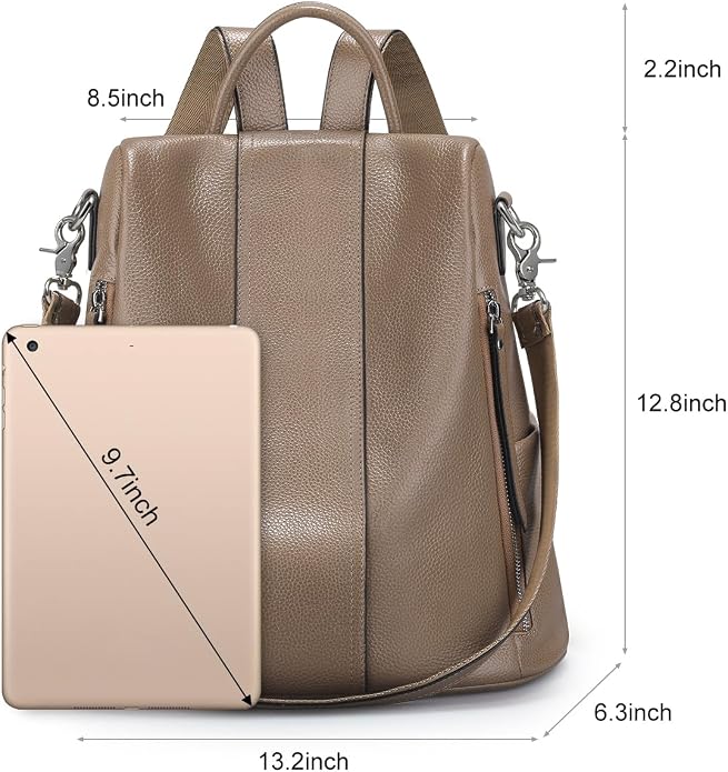 S-ZONE Leather Backpack Purses for Women Antitheft Rucksack Shoulder Bag Medium | Genuine Leather, Medium Fits 9.7-inch Tablet, for Work Travel Daily Commute, Multi Pockets, Adjustable Dual Straps - Image 4