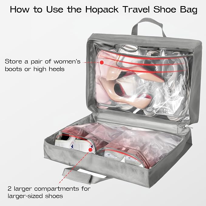 Shoe Bag for Travel with Handle, Travel Shoe Organizer Portable Luggage Shoe Storage Bag, Shoe Bags for Packing in Suitcase (Grey) - Image 4