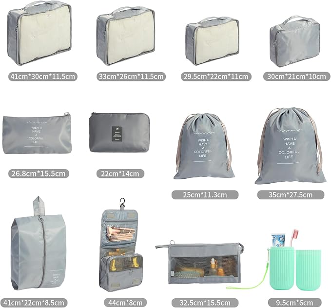 12PCS Packing Cubes for Suitcases, Travel Luggage Organizer Bags, Packing Cubes Luggage Packing Organizers for Travel Accessories, Grey - Image 2