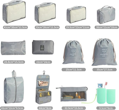 12PCS Packing Cubes for Suitcases, Travel Luggage Organizer Bags, Packing Cubes Luggage Packing Organizers for Travel Accessories, Grey - Image 2