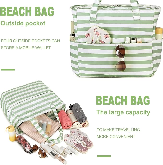 LEDAOU Beach Bag Waterproof Sandproof Women Beach Tote Pool Bag with Zipper for Swim Gym Grocery Travel with Wet Pocket | Sandproof - Image 5