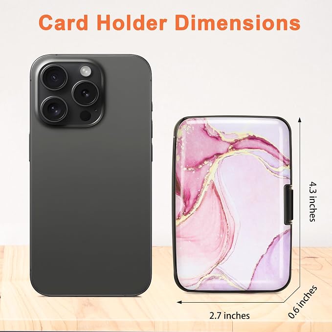 Mayski Credit Card Holder for Women RFID Blocking Wallet, Pink Marble | Card Wallets for Women Small Mini Business Metal Accordion Aluminum Alloy Hard Case for Men - Image 5